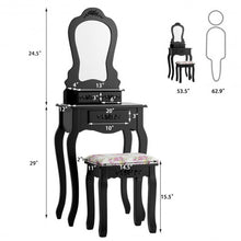 Load image into Gallery viewer, Makeup Dressing Table and Bench 3 Drawers and Cushioned Stool for Girls-Black
