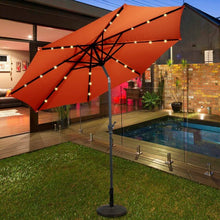 Load image into Gallery viewer, 10 ft Patio Solar Umbrella with Crank and LED Lights-Orange
