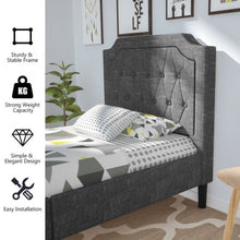 Load image into Gallery viewer, Linen Twin Upholstered Platform Bed with Frame Headboard Mattress Foundation
