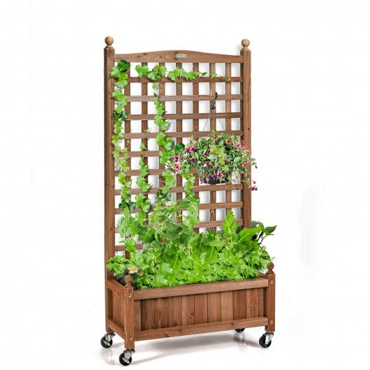 50in Wood Planter Box with Trellis Mobile Raised Bed for Climbing Plant