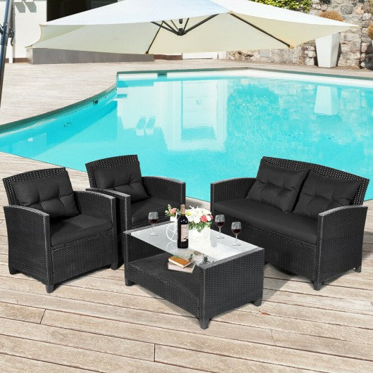4 Pcs Patio Conversation Set Garden Lawn Wicker Patio Set
