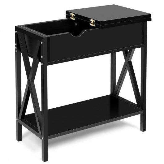 Flip Top End Table Sofa Side Console Table-Black