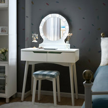 Load image into Gallery viewer, Dressing Table with Large Round Mirror and 8 Light Bulbs for Bedroom-White
