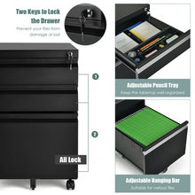 Load image into Gallery viewer, 3-Drawer Mobile File Cabinet Stee with Lock-Black
