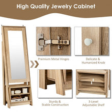 Load image into Gallery viewer, 2-in-1 Wooden Cosmetics Storage Cabinet with Full-Length Mirror and Bottom Rack
