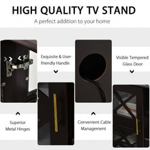 Load image into Gallery viewer, Glass Door TV Stand with Drawer Storage Shelves-Brown
