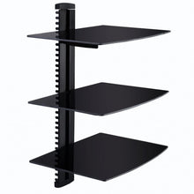 Load image into Gallery viewer, 3 Tier Dual Glass Shelf Wall Mount Bracket Under TV Component Cable DVR/DVD
