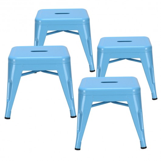 Set of 4 Lightweight  Stackable Metal Tolix Kids Stool-Blue