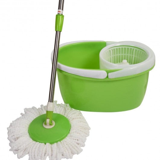 Rotating Head Easy Magic Floor Mop Bucket 2 Heads Microfiber Spin Spinning-green