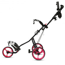 Load image into Gallery viewer, Foldable 3 Wheels Push Pull Golf Trolley with Scoreboard Bag-Red

