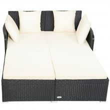 Load image into Gallery viewer, Outdoor Patio Rattan Daybed Thick Pillows Cushioned Sofa Furniture-White
