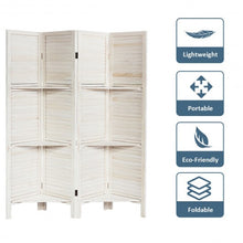 Load image into Gallery viewer, 4 Panel Folding Room Divider Screen with 3 Display Shelves-White
