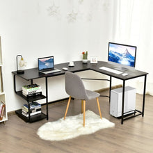 Load image into Gallery viewer, Reversible L-Shaped Computer Study Table with Shelves-Black
