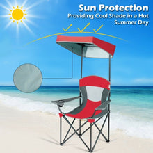 Load image into Gallery viewer, Portable Folding Camping Canopy Chair with Cup Holder Cooler -Red
