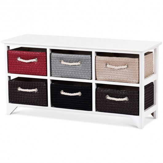Wooden Basket Storage Chest with 6 Drawer Baskets
