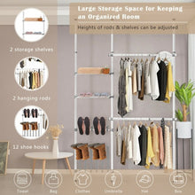 Load image into Gallery viewer, 2 Tier Telescopic Clothes Hangers with Shoe Rack &amp; Shelf
