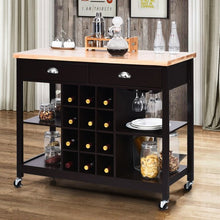 Load image into Gallery viewer, Rolling Kitchen Island Bar Storage Serving Cart-Deep Brown
