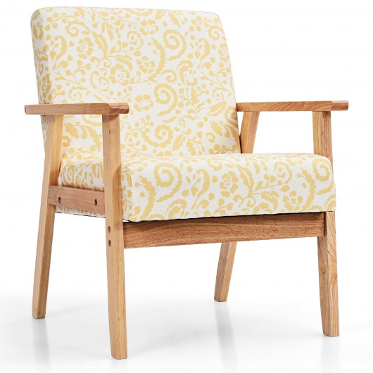 Modern Accent Armchair Fabric Lounge Chair with Rubber Wood Leg-Yellow