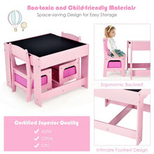 Load image into Gallery viewer, Kids Table Chairs Set With Storage Boxes Blackboard Whiteboard Drawing-Pink
