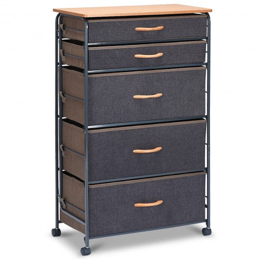 5-Drawer Fabric Metal Frame Dresser Storage Organizer with Wheel
