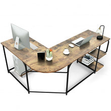 Load image into Gallery viewer, Reversible L-Shaped Computer Study Table with Shelves-Rustic Brown

