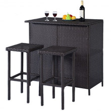 Load image into Gallery viewer, 3 pcs Patio Outdoor Rattan Wicker Bar Table and 2 Stools
