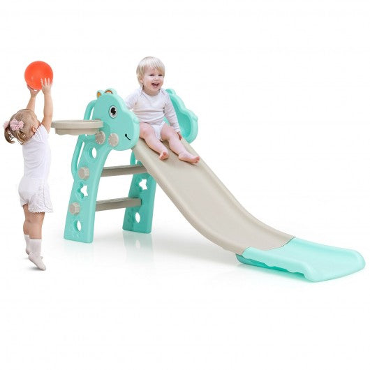 3 in 1 Kids Slide Baby Play Climber Slide Set with Basketball Hoop -Green