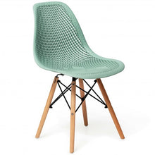 Load image into Gallery viewer, 2 Pcs Modern Plastic Hollow Chair Set with Wood Leg-Green
