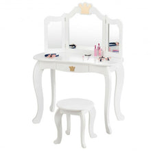 Load image into Gallery viewer, Kids Makeup Dressing Table with Tri-folding Mirror and Stool-White
