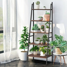 Load image into Gallery viewer, 5 Tier Leaning Bookshelf Wood Metal Bookcase
