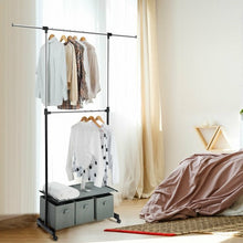 Load image into Gallery viewer, 2-Rod Adjustable Garment Rack with Shelf &amp; Storage Boxes
