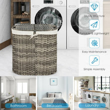 Load image into Gallery viewer, Handwoven Laundry Hamper Basket with 2 Removable Liner Bags-Gray
