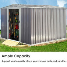 Load image into Gallery viewer, 8x8 ft Outdoor Garden Galvanized Steel Storage Shed with Sliding Door-Gray
