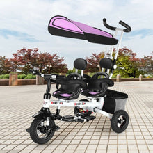Load image into Gallery viewer, Twins Kids Baby Tricycle With Safety Double Rotatable Seat-Pink
