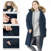 Load image into Gallery viewer, Women&#39;s Hooded Long Down Coat with Faux-fur Trim-Navy-M

