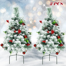 Load image into Gallery viewer, Set of 2 Outdoor 24in Battery Powered Pre-lit Pathway Flocked Christmas Trees
