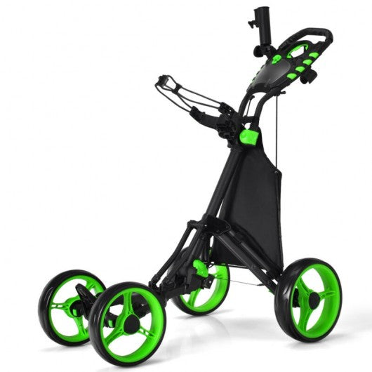 Lightweight Foldable Collapsible 4 Wheels Golf Push Cart-Green