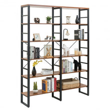 Load image into Gallery viewer, 80.7&quot; Double Wide 6-Shelf Bookcase Industrial Metal Storage Shelf
