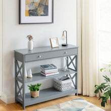 Load image into Gallery viewer, Console Table 3-Tier with Drawer and Storage Shelves-Gray
