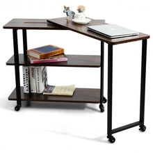 Load image into Gallery viewer, 360° Rotating Sofa Side Table with Storage Shelves and Wheels-Walnut

