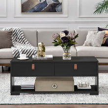 Load image into Gallery viewer, Wood Cocktail Coffee Table with 2 Drawers and Open Storage Shelf-Black
