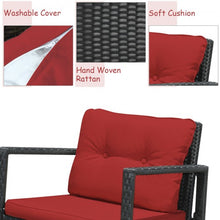 Load image into Gallery viewer, 3 Pcs Patio Rattan Set Rocking Chair Cushioned Sofa Garden Furniture-Red
