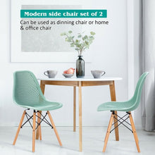 Load image into Gallery viewer, 2 Pcs Modern Plastic Hollow Chair Set with Wood Leg-Green
