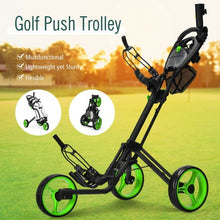 Load image into Gallery viewer, Folding 3 Wheels Golf Push Cart with Brake Scoreboard Adjustable Handle-Green
