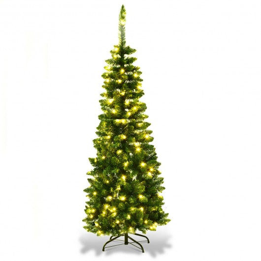 4.5 ft Pre-Lit Hinged Artificial Fir Pencil Christmas Tree-Warm White