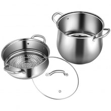 Load image into Gallery viewer, 2-Tier Steamer Pot Saucepot Stainless Steel with Tempered Glass Lid
