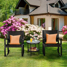 Load image into Gallery viewer, 3 Pcs Patio Rattan Rocking Chair Bistro Set with Coffee Table for Poolside Lawn
