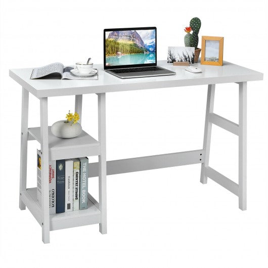 Trestle Computer Desk Home Office Workstation with Removable Shelves-White
