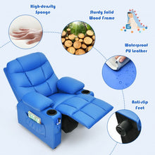 Load image into Gallery viewer, PU Leather Kids Recliner Chair with Cup Holders and Side Pockets-Blue
