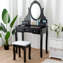 Load image into Gallery viewer, Wooden Vanity Set with 360� Rotating Oval Mirror and Cushioned Stool-Black
